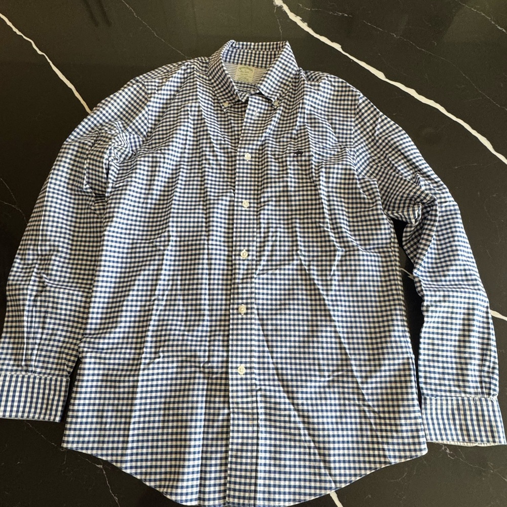 Brooks Brothers Milano Navy and White Checkered‎ Button Down Shirt